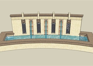 现代风格详细的喷泉水池景墙设计SU(草图大师)模型