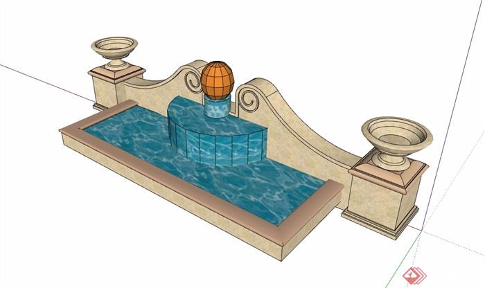 欧式风格详细的水池景墙设计su模型