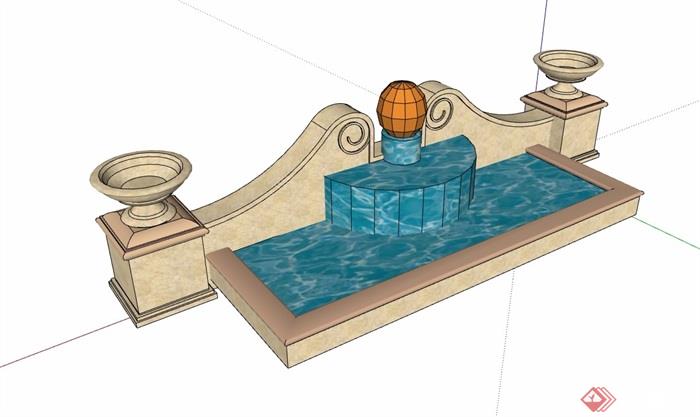 欧式风格详细的水池景墙设计su模型