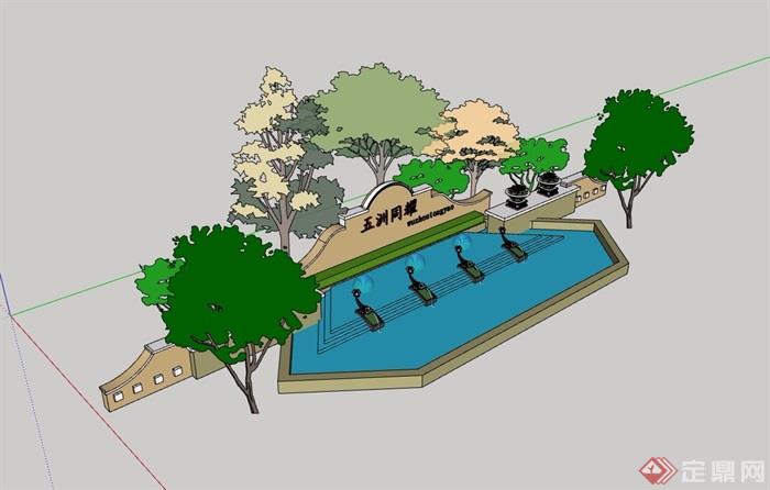 某欧式水池景墙素材详细设计su模型