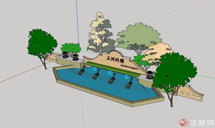 某欧式水池景墙素材详细设计su模型