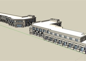 两层现代风格详细的商铺建筑设计SU(草图大师)模型