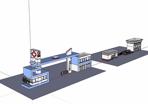 两个不同的详细医院大门素材设计SU(草图大师)模型