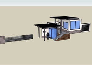 园林景观保安亭入口大门设计SU(草图大师)模型
