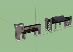 两个中式风格商业街大门素材设计SU(草图大师)模型