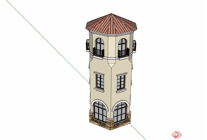 某详细的完整塔楼素材设计su模型