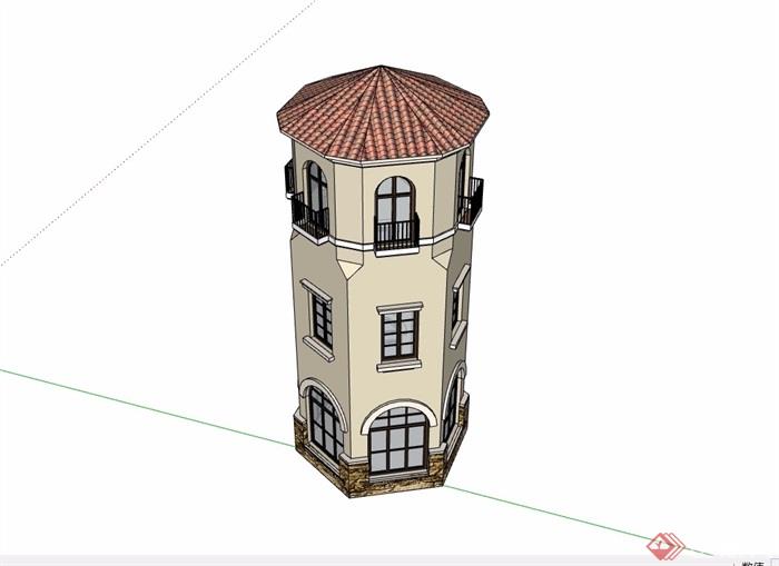某详细的完整塔楼素材设计su模型