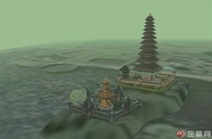 日式风格详细的完整景观塔素材设计su模型