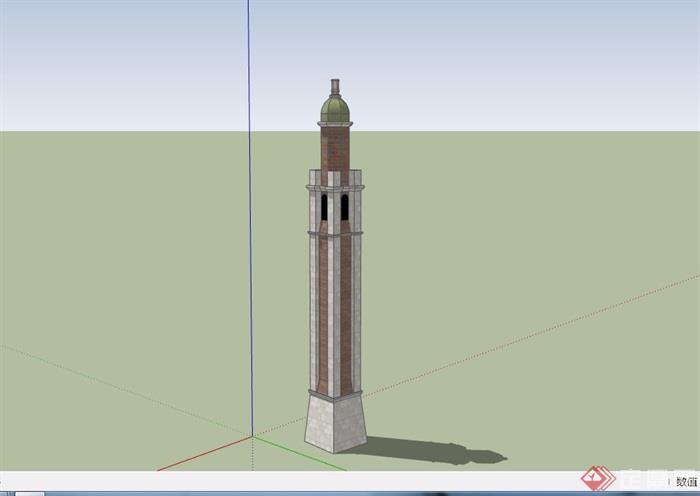 欧式风格详细的完整钟塔素材设计su模型