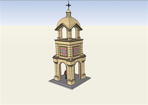 欧式风格详细的钟塔素材设计SU(草图大师)模型