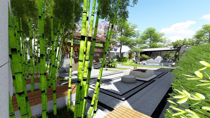 新中式别墅庭院景观设计su模型(14)
