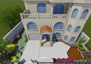 欧式别墅庭院花园景观设计SU(草图大师)模型2