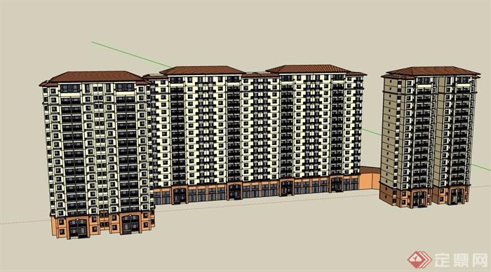 欧式风格详细的完整商业住宅楼设计su模型