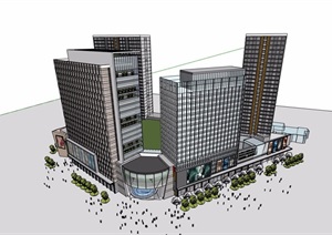 现代城市综合体商业办公建筑楼设计SU(草图大师)模型