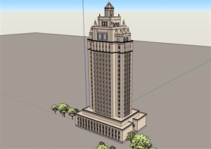 欧式风格详细的完整高层办公楼设计SU(草图大师)模型