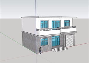 两层现代风格民居住宅建筑SU(草图大师)模型