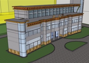 现代风格详细的多层办公楼建筑素材设计SU(草图大师)模型