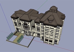 欧式风格详细的多层住宅楼设计SU(草图大师)模型