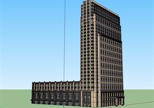 现代风格详细的办公大厦建筑楼设计SU(草图大师)模型