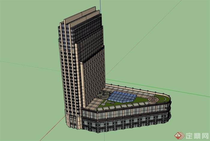 现代风格详细的办公大厦建筑楼设计su模型