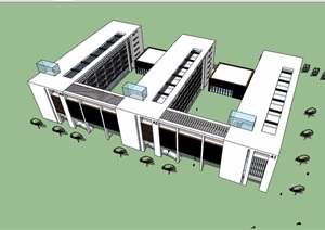 现代风格详细的独特教学楼建筑设计SU(草图大师)模型