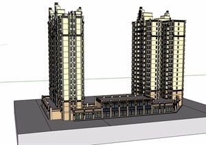 新古典风格详细的高层住宅小区楼设计SU(草图大师)模型