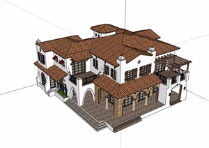 欧式风格详细的完整私人住宅别墅设计SU(草图大师)模型