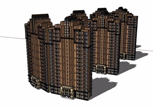 住宅详细的完整高层住宅楼建筑设计SU(草图大师)模型