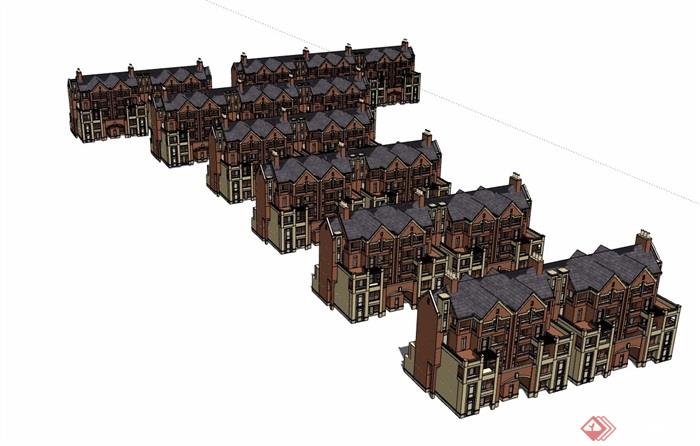 住宅欧式小区别墅建筑设计su模型