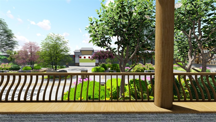 中式四合院庭院花园景观设计su模型(14)