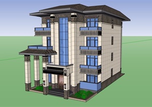 欧式风格详细的四层办公建筑楼设计SU(草图大师)模型