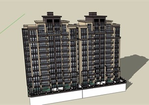 新古典风格详细的完整住宅小区建筑楼设计SU(草图大师)模型