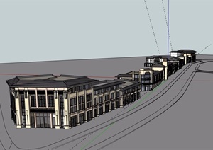 新古典风格街边详细的商业楼建筑设计SU(草图大师)模型