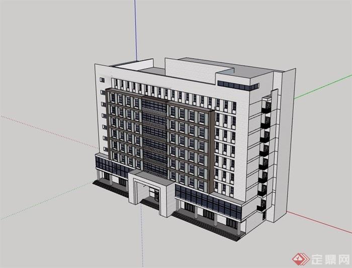 现代风格详细的多层办公楼su模型