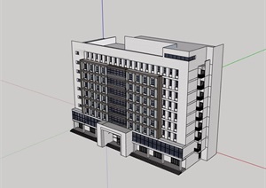 现代风格详细的多层办公楼SU(草图大师)模型