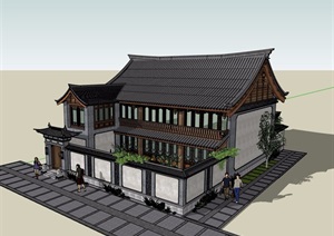 古典中式风格私人合院别墅建筑设计SU(草图大师)模型