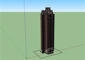 欧式风格详细塔式户型住宅建筑楼设计SU(草图大师)模型