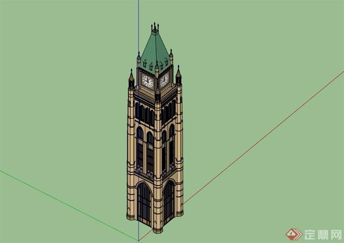 欧式风格详细的完整钟塔素材设计su模型