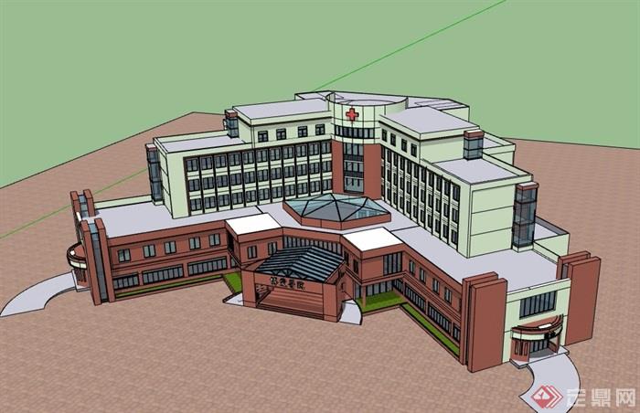 现代风格详细的完整医院建筑楼设计su模型