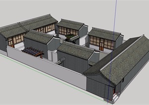 古典中式风格合院住宅楼设计SU(草图大师)模型