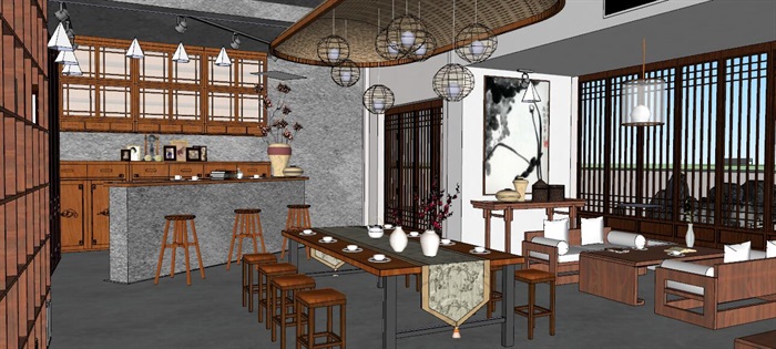 现代中式徽派茶楼茶餐厅建筑设计室内设计(5)
