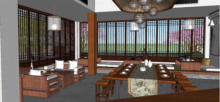现代中式徽派茶楼茶餐厅建筑设计室内设计(6)