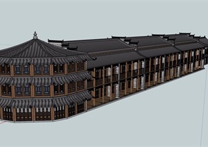 古典中式风格详细的多层商业楼建筑设计SU(草图大师)模型