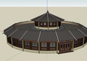 古典中式风格餐饮餐厅建筑设计SU(草图大师)模型