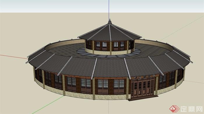古典中式风格餐饮餐厅建筑设计su模型