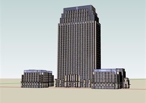 某现代风格详细的酒店大厦建筑设计SU(草图大师)模型