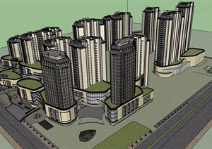 某简欧风格详细的商业住宅综合体建筑设计SU(草图大师)模型