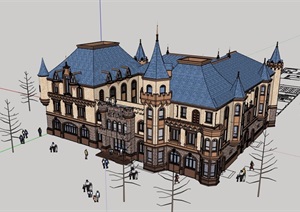 欧式贵族学校多层详细建筑设计SU(草图大师)模型