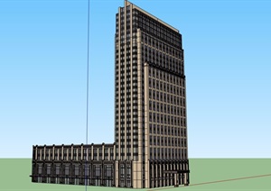 某现代风格详细的高层酒店大厦建筑设计SU(草图大师)模型