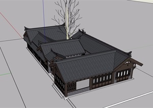 中式风格详细的四合院民居住宅楼设计SU(草图大师)模型